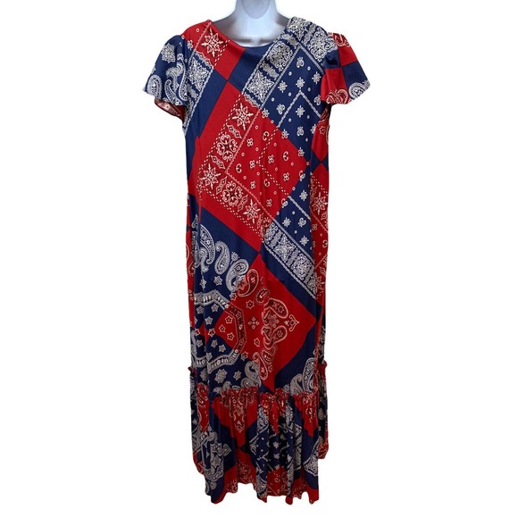 Vtg Peggy Lou Bandanna Print Patchwork Prairie Long Maxi‎ Dress Square Dance - Picture 2 of 9